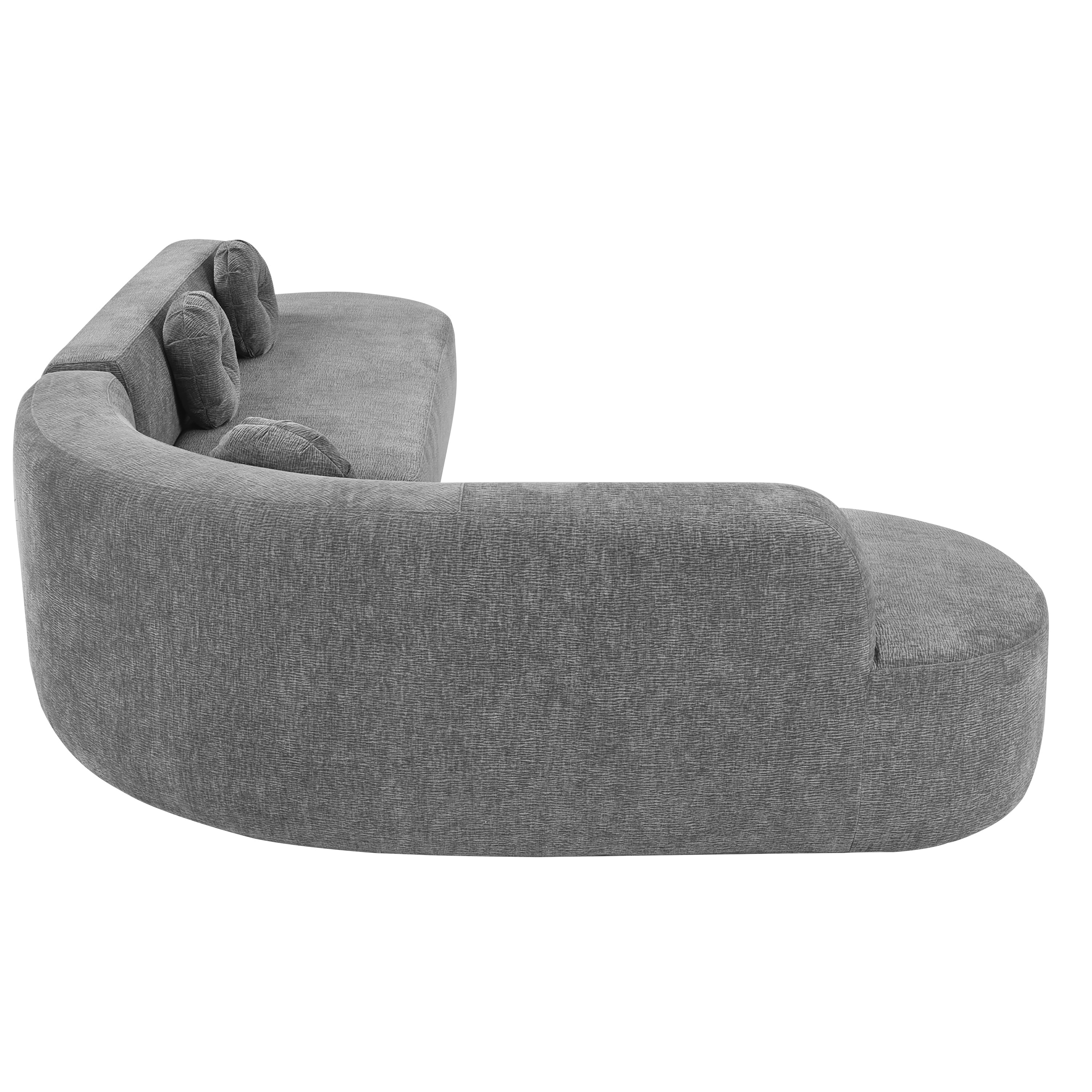 Mirod 122'' Extra Large Sectional Sofa Soft Fabric Upholstery, Elegant Curved Design with Three Round Cushions , High-Resilience Foam for Ultimate Comfort - Grand Goldman Shop