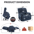 Dual Motor Heat Massage Infinite Position Up to 350 LBS Electric Power Lift Recliners with Power-Remote, Medium-firm and Heavy Duty, Blue - Grand Goldman Shop