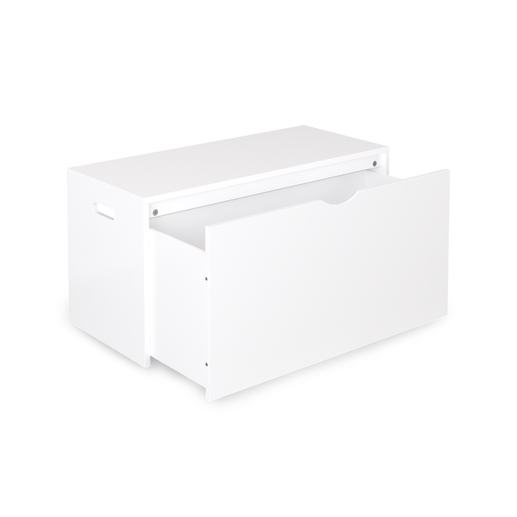 Kids Toy Storage Organizer with Rolling Drawer – Modern White Wooden Toy Chest with Wheels, Large Pull-Out Bin for Nursery, B
