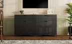 ON-TREND Farmhouse TV Stand with 2 Drawers for TVs Up to 70', Versatile Wood Grain Sideboard with Adjustable Shelves, Mid-Century Buffet Cabinet with Rustic Handles for Living Room/Bedroom, Black - Grand Goldman Shop