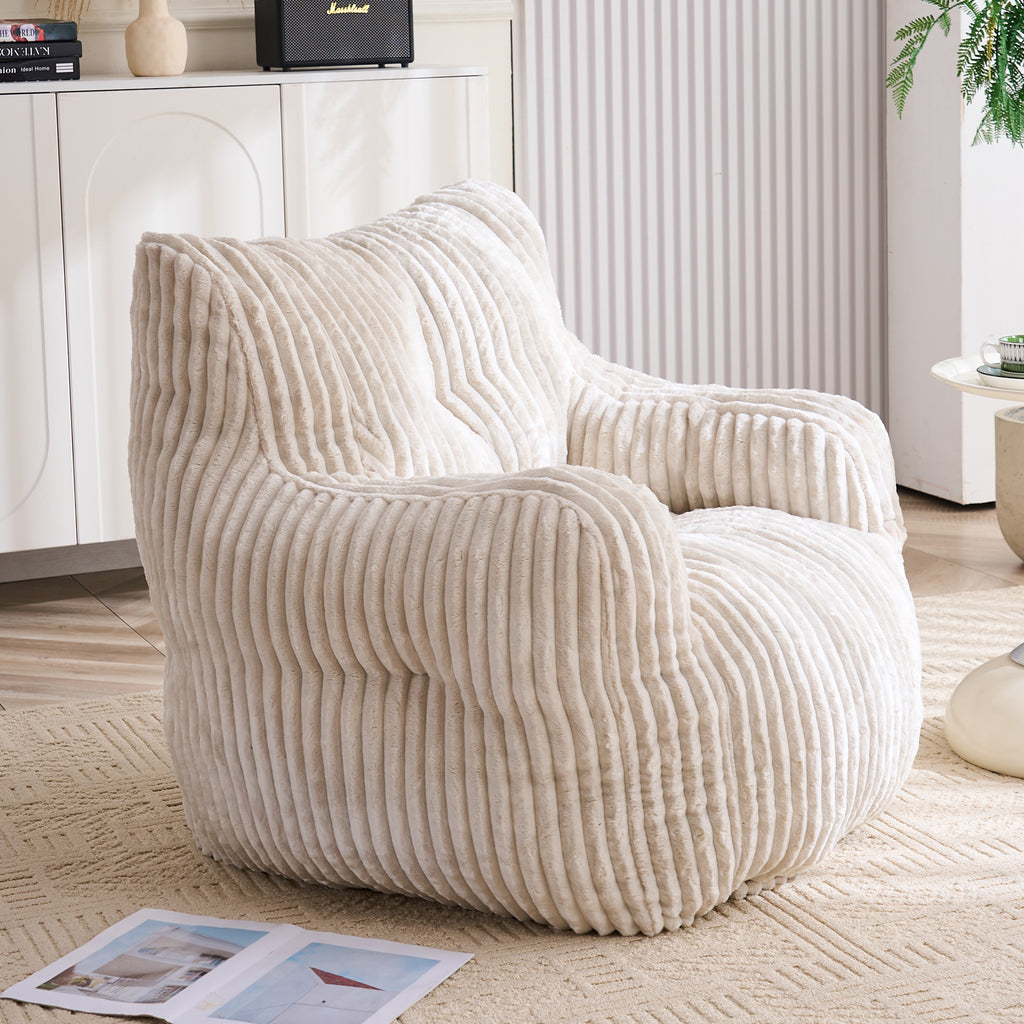 010-Soft Fluffy Corduroy Fabric Bean Bag Chair Filled With Memory Sponge,Beige - Grand Goldman Shop