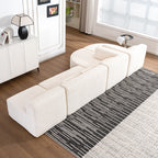 Modern Upholstered L-Shape Sofa with Chaise Lounge and Back Pillows, Beige Boucle Fabric, 144 inches - Grand Goldman Shop