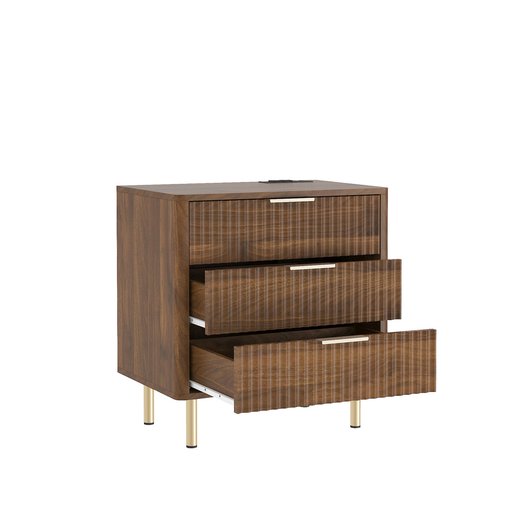 Nightstand with Charging Station, Smart Nightstand with Night Light, Modern Night Stand with Storage Cabinet for Bedroom, Wood - Grand Goldman Shop