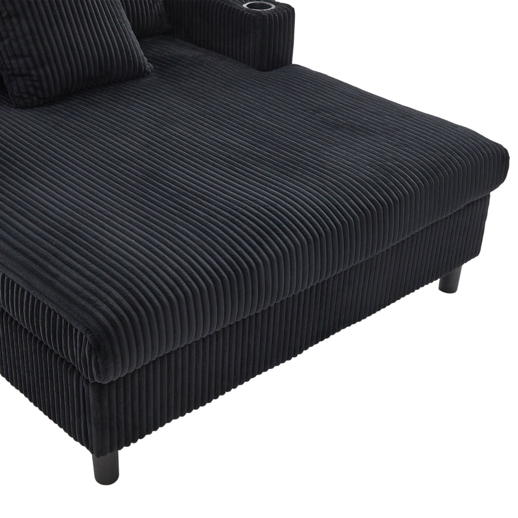 UNITED WE WIN Modern Corduroy Oversized Recliner Sofa with Deep Seat, 3 Pillows, USB Charging, RGB LED Light Strip, Cup Holder, Side Pocket - Suitable for Living Room and Bedroom - Grand Goldman Shop
