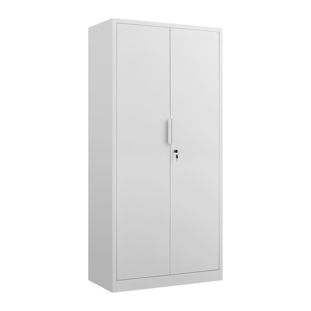 72-Inch 2-Door File Cabinet with Lock, 4 Adjustable Shelves, Heavy-Duty Steel Construction, White, Metal, for Commercial Offi