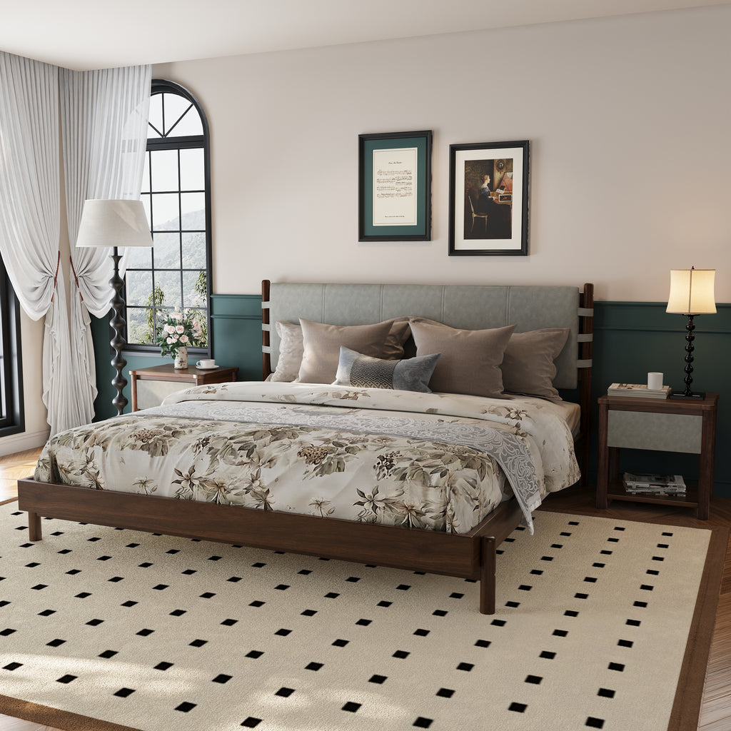 Modern King Bed Frame Set with 2 Nightstands, Light Gray Wood Platform Bed with Headboard and Matching Bedside Tables for Bedroom - Grand Goldman Shop