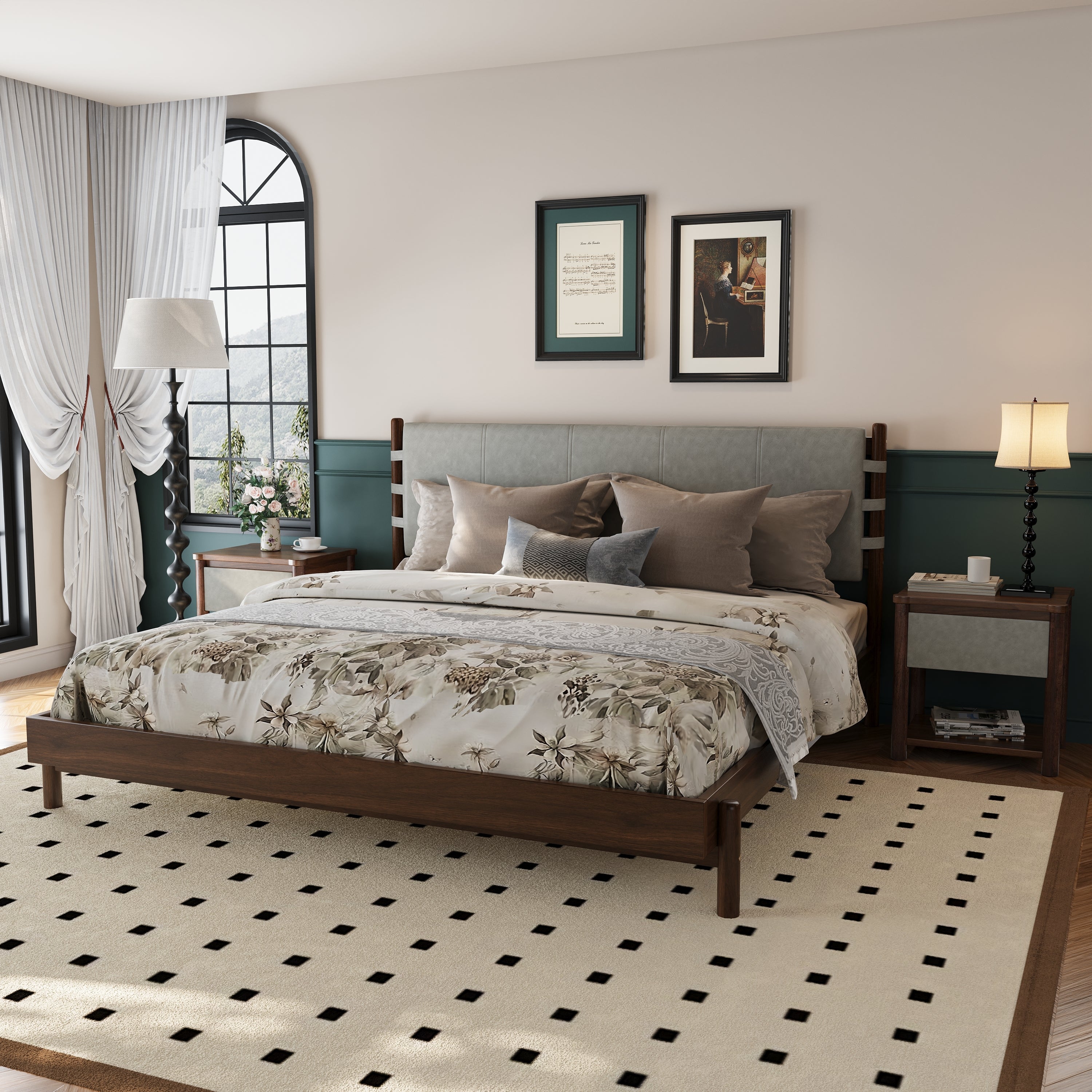 Modern King Bed Frame Set with 2 Nightstands, Light Gray Wood Platform Bed with Headboard and Matching Bedside Tables for Bedroom - Grand Goldman Shop