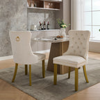 A&A Furniture, Nikki Collection Modern, High-end Tufted Solid Wood Contemporary Velvet Upholstered Dining Chair with golden Wood Legs Nailhead Trim 2-Pcs Set, Milky White,SW1401MW - Grand Goldman Shop