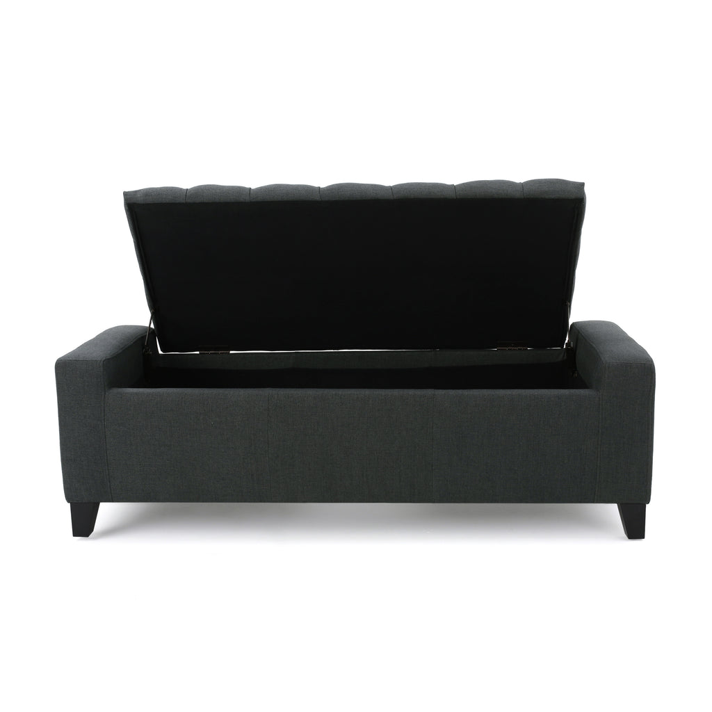 Contemporary Storage Ottoman with Tufted Top in Dark Grey Fabric - Grand Goldman Shop