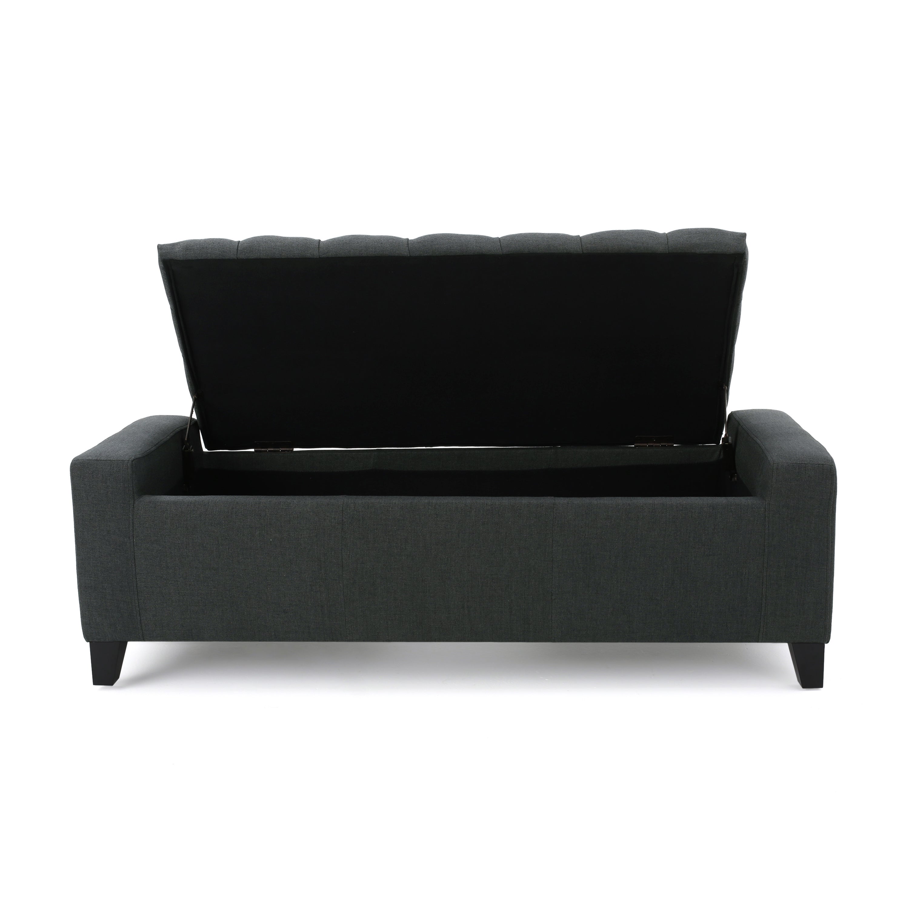 Contemporary Storage Ottoman with Tufted Top in Dark Grey Fabric - Grand Goldman Shop