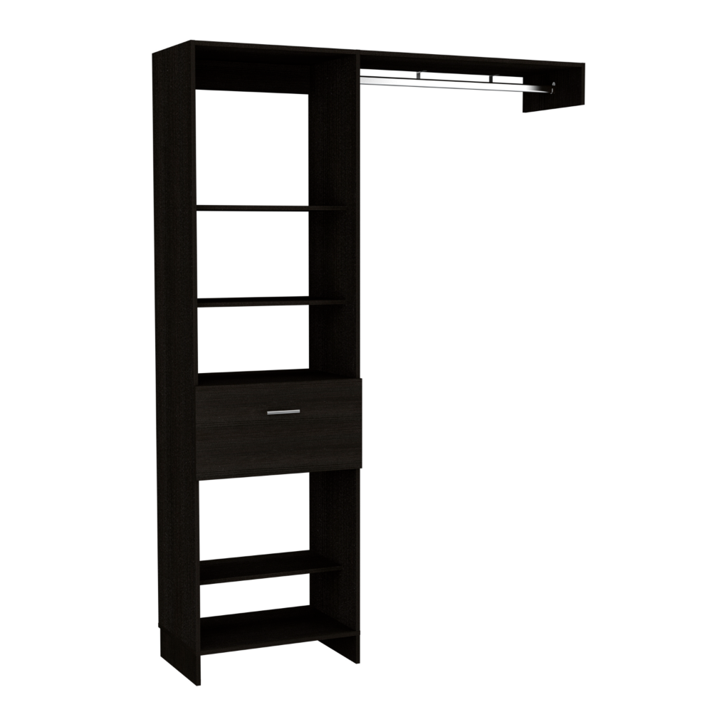 Manchester 150 Closet System, Metal Rod, Five Open Shelves, One Drawer -Black - Grand Goldman Shop