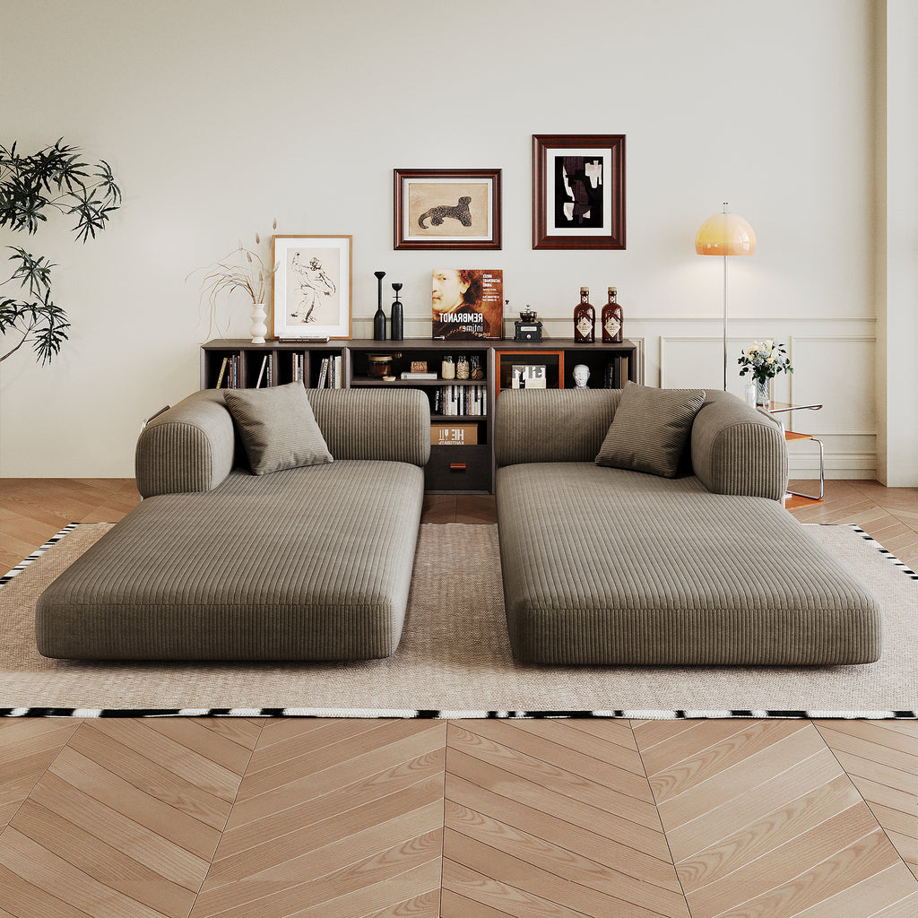78.8' Compression Sofa,Convertible Floor Sofa Bed-with Pillow Back Support Armrest,Comfy Futon Couch Sleeper Bed,Loveseats Boneless Modular Sectional Sofa,Corduroy fabric,for Living Room,Bedroom,Camel - Grand Goldman Shop
