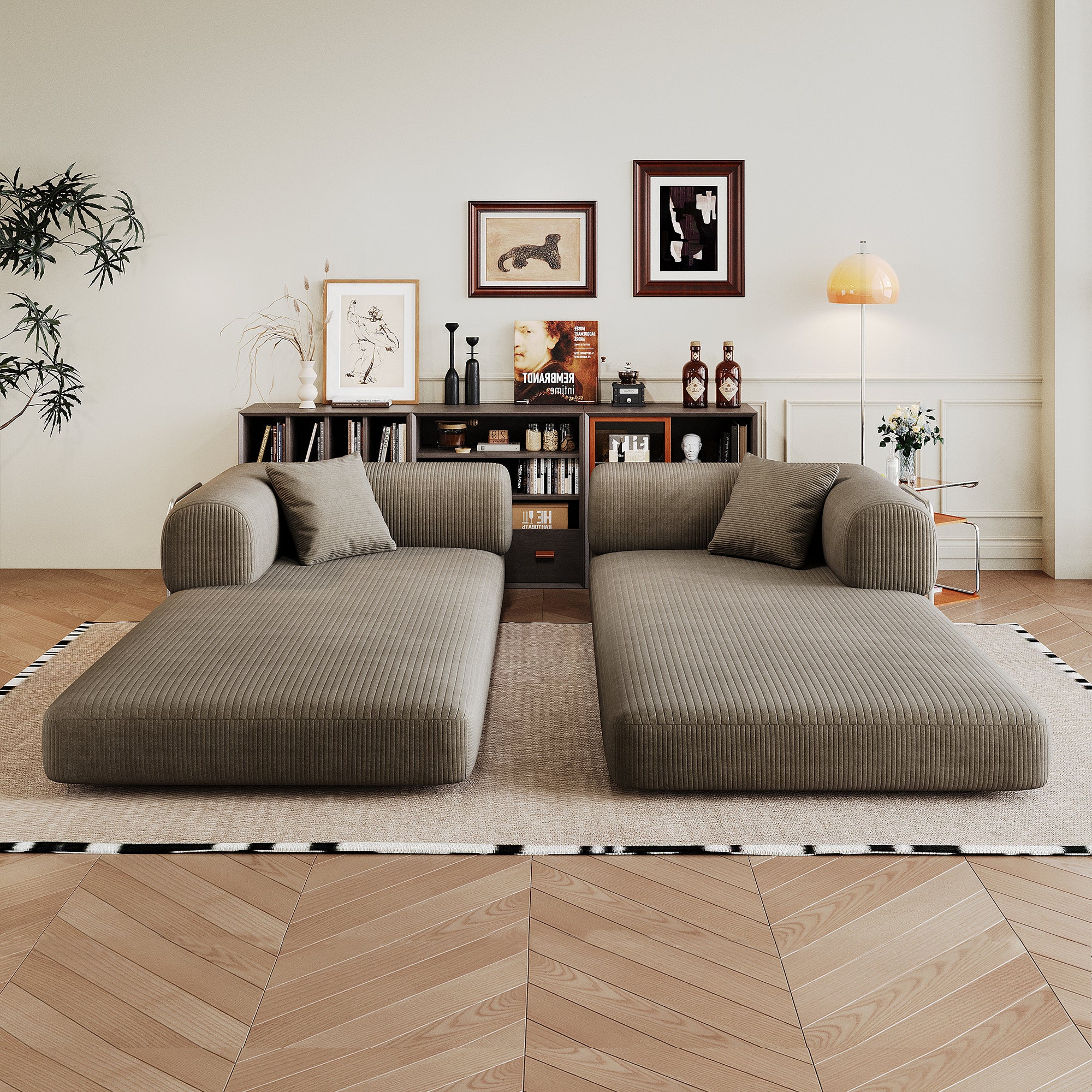 78.8' Compression Sofa,Convertible Floor Sofa Bed-with Pillow Back Support Armrest,Comfy Futon Couch Sleeper Bed,Loveseats Boneless Modular Sectional Sofa,Corduroy fabric,for Living Room,Bedroom,Camel - Grand Goldman Shop