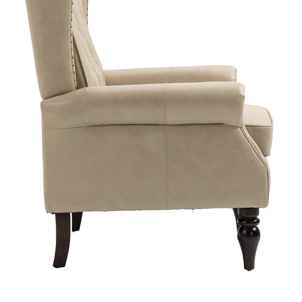 Modern Accent Chair Lounge Chair with Sturdy Wood Legs in Camel PU Leather for Living Room and Bedroom - Grand Goldman Shop
