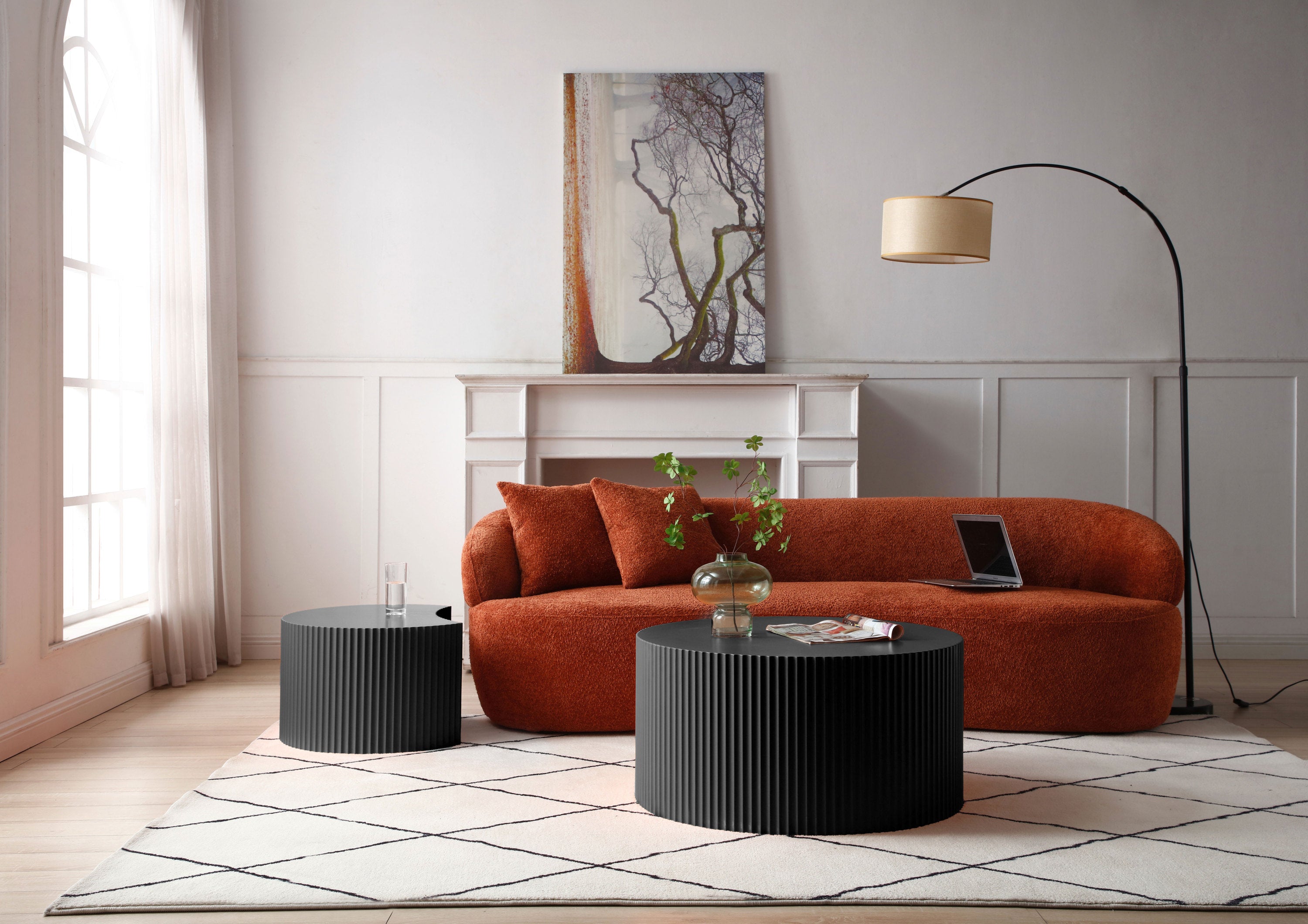 Black Nesting table set of 2 Round and Half Moon Shapes,No Need Assembly(Same Sku:W876P271183) - Grand Goldman Shop