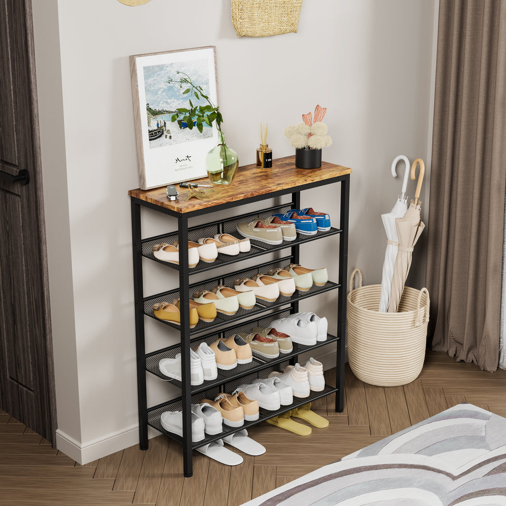 Industrial shoe rack, adjustable country style 5-layer shoe rack storage rack, with 4 mesh shelves, suitable for entrance, living room, bedroom and porch - Grand Goldman Shop