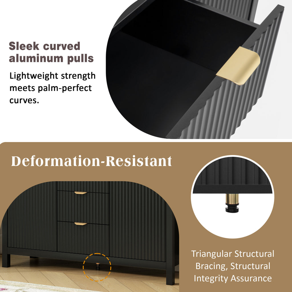 U_STYLE Sideboard with Wave Design - 3 Adjustable Shelves, 3 Drawers & Soft-Close Doors, Storage Console Table with Metal Handles, Suitable for Study, Hallway and Living Room, 3 Colors - Grand Goldman Shop