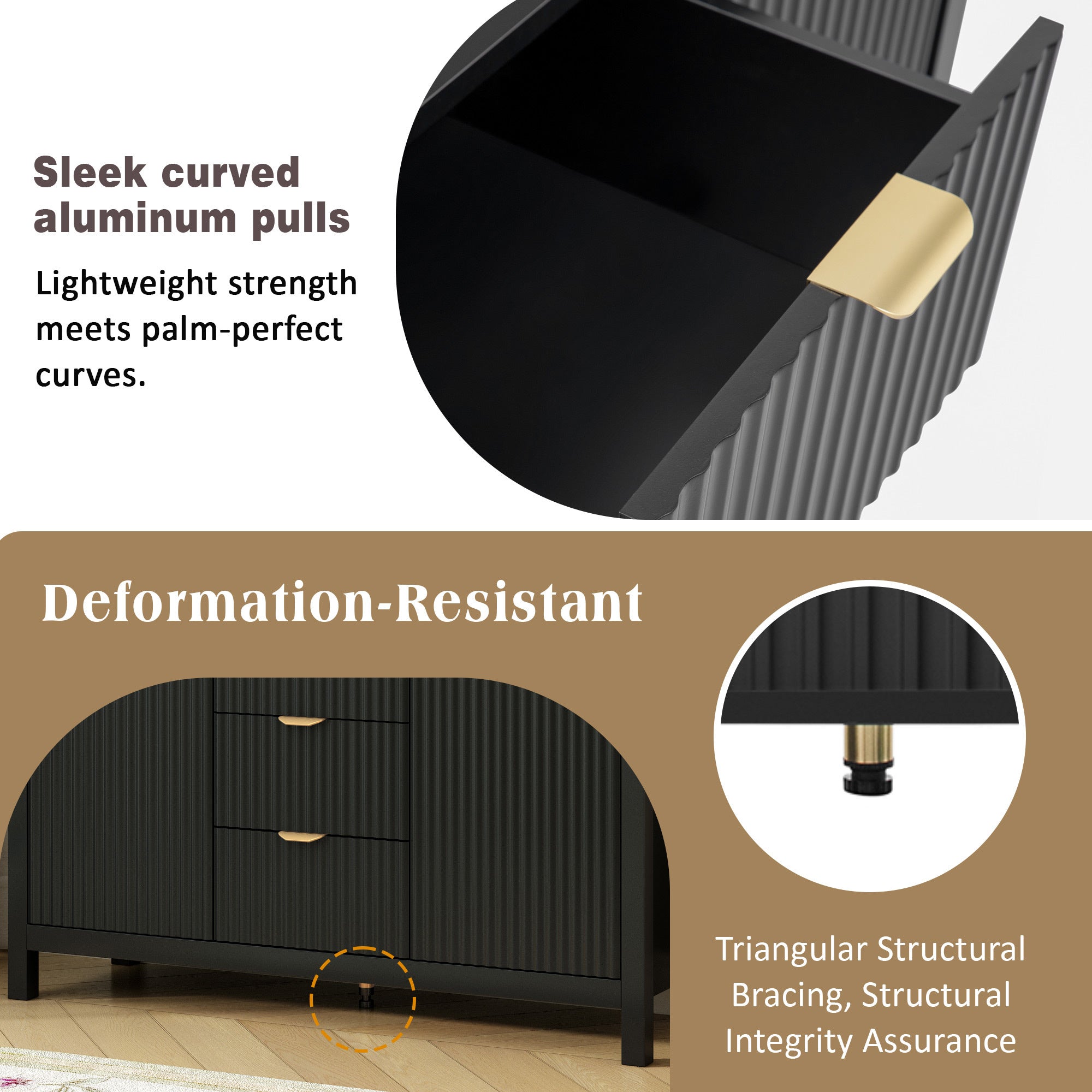 U_STYLE Sideboard with Wave Design - 3 Adjustable Shelves, 3 Drawers & Soft-Close Doors, Storage Console Table with Metal Handles, Suitable for Study, Hallway and Living Room, 3 Colors - Grand Goldman Shop