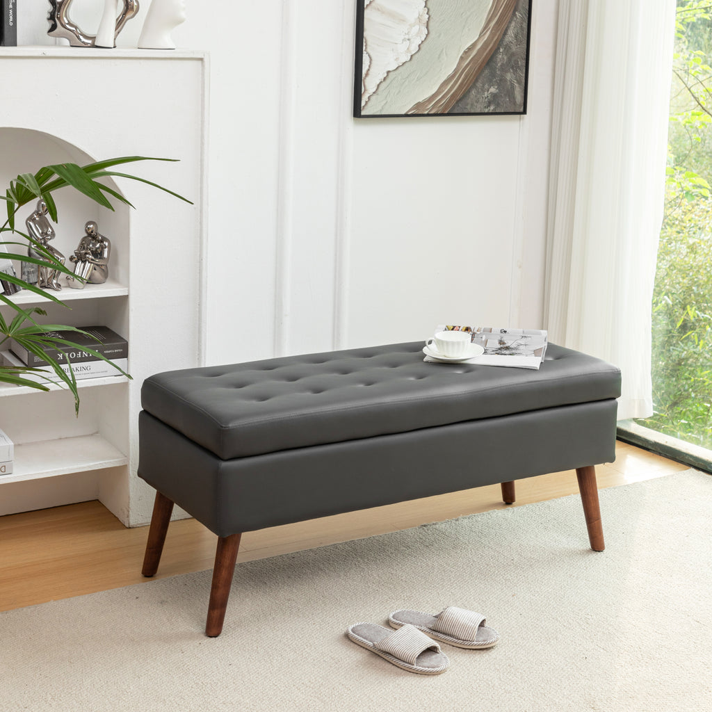 Storage Bench with Storage Bench for Bedroom End of Bed Bench Foot of Bed Bench Entryway Bench Storage Ottoman Bench 43.3' W x 17.7' Dark Grey Leather Bench - Grand Goldman Shop