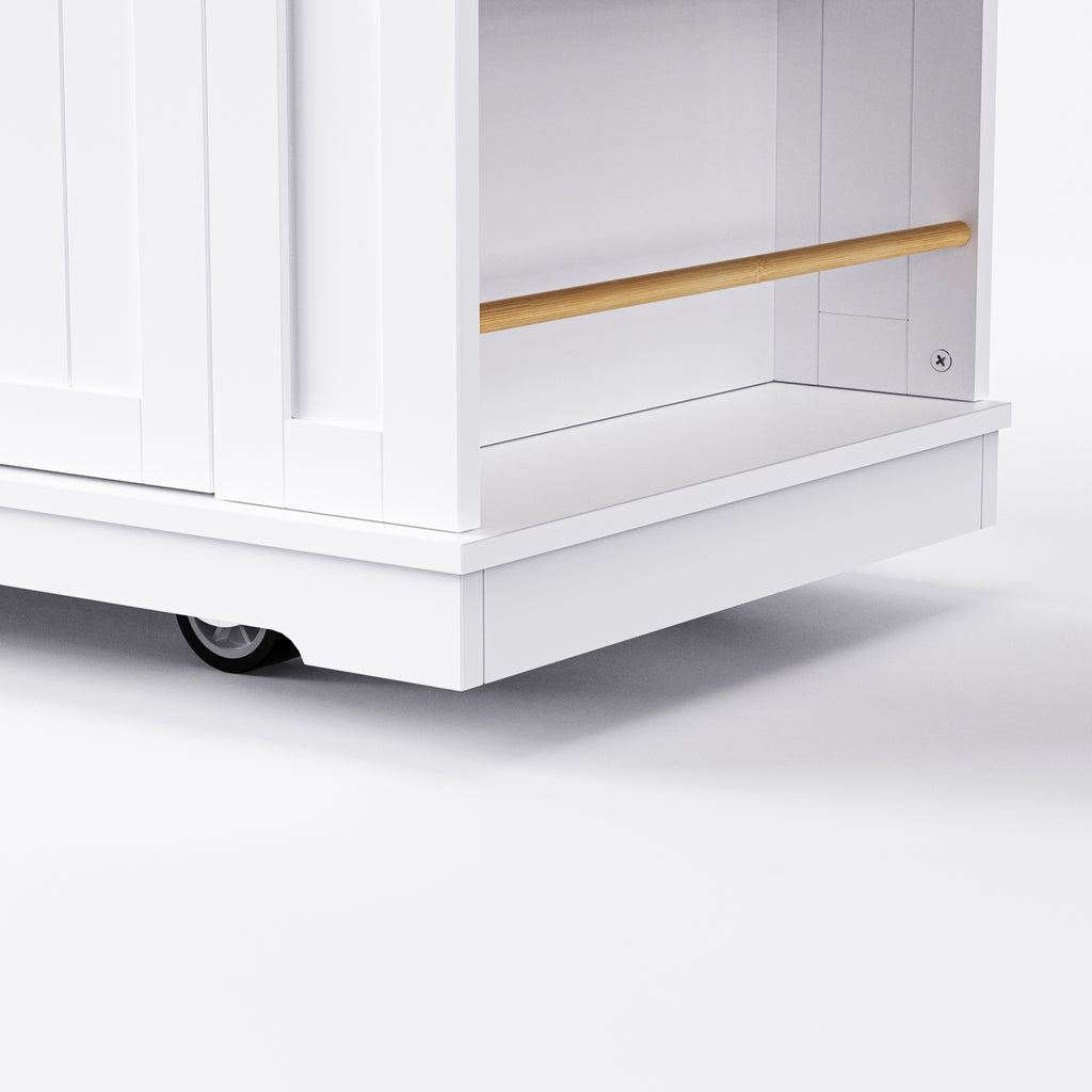 48 inch Kitchen Island with Drop Leaf,Power Outlet,Internal Storage Rack,Rolling Kitchen Storage Cart on 5 Wheels with 5 Open Side Racks for Kitchen,White (Old SKU N707P257057W)(Not Include Stools) - Grand Goldman Shop