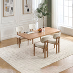 Modern Farmhouse Dining Chairs Set of 2 in Beige, Fabric Upholstered Wooden Kitchen Chairs with Ergonomic Backrest and Adjustable Feet, Rubber Wood Frame - Grand Goldman Shop