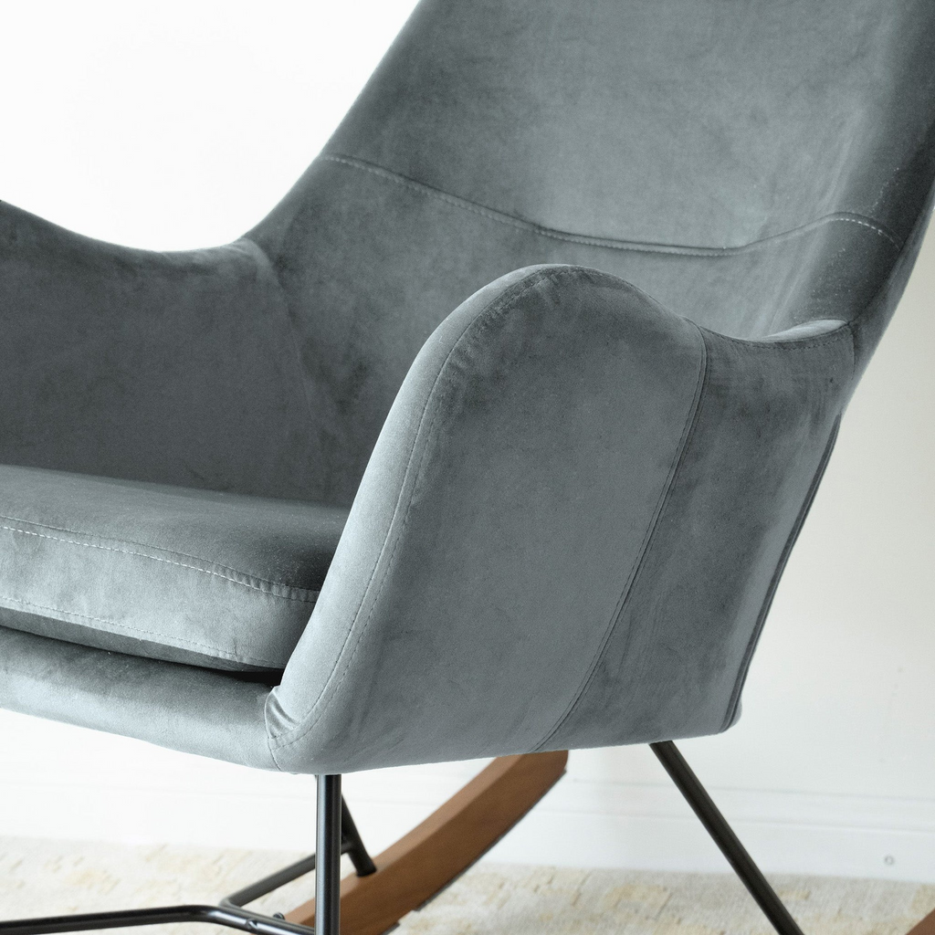 Chelsea Grey Velvet Rocking Chair, Comfort and Style for Home, Light Gray, Velvet, 38.5'H x 27.5'W x 36'D for Living Room Bedroom Waiting Room - Grand Goldman Shop