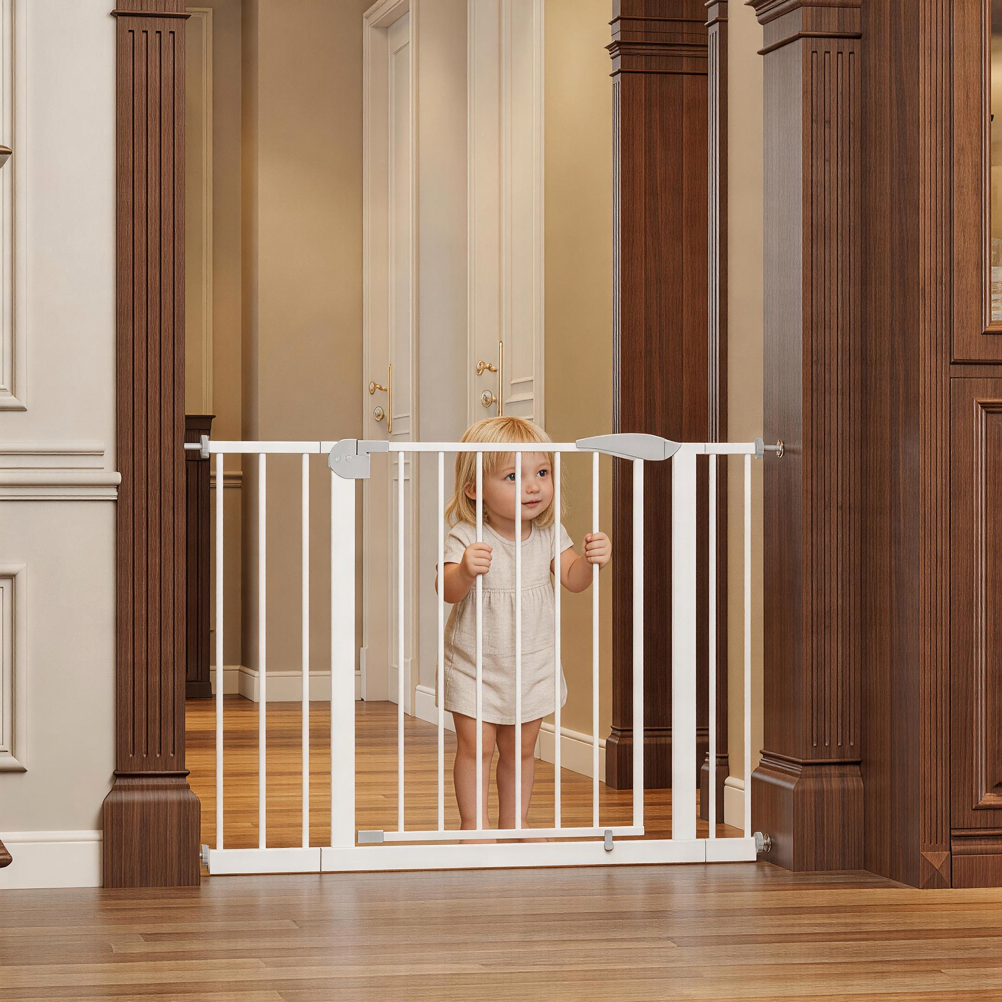 2 Pack 29.5-44.1' Wide Baby Gate for Stairs, Dog Gate Indoor for Doorways, No Drilling Pressure Mounted Pet Gates for Kids, E