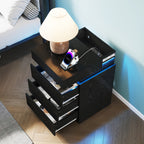 Nightstand with Built-In Charging Station and LED Lighting, 3-Drawer Sliding-Top Modern Bedside Table, Black Wooden End Table - Grand Goldman Shop