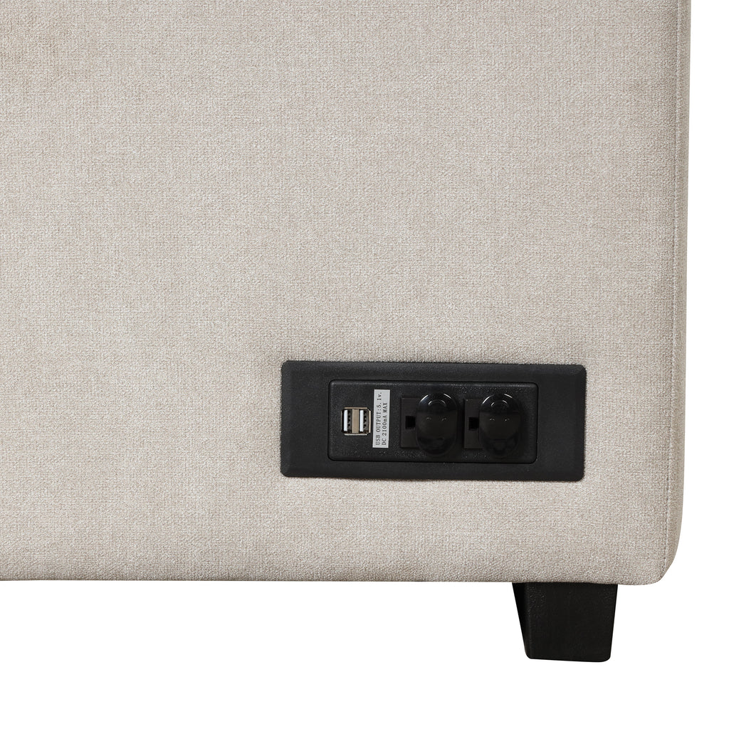2 in 1 Sleeper Sofa Bed with Storage Ottoman, Beige Linen Upholstery, 84.75' L Shape Couch for Small Spaces - Grand Goldman Shop