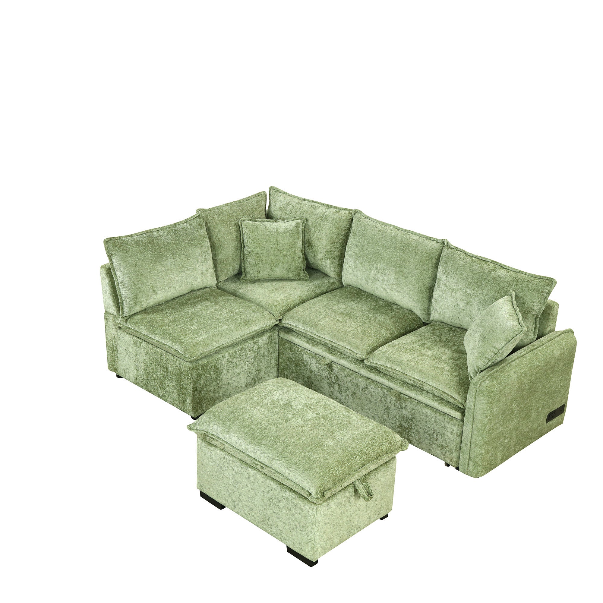 Convertible Sofa Bed Sectional Sofa Sleeper with Storage Ottoman, Green Chenille, 82.67 inches - Grand Goldman Shop