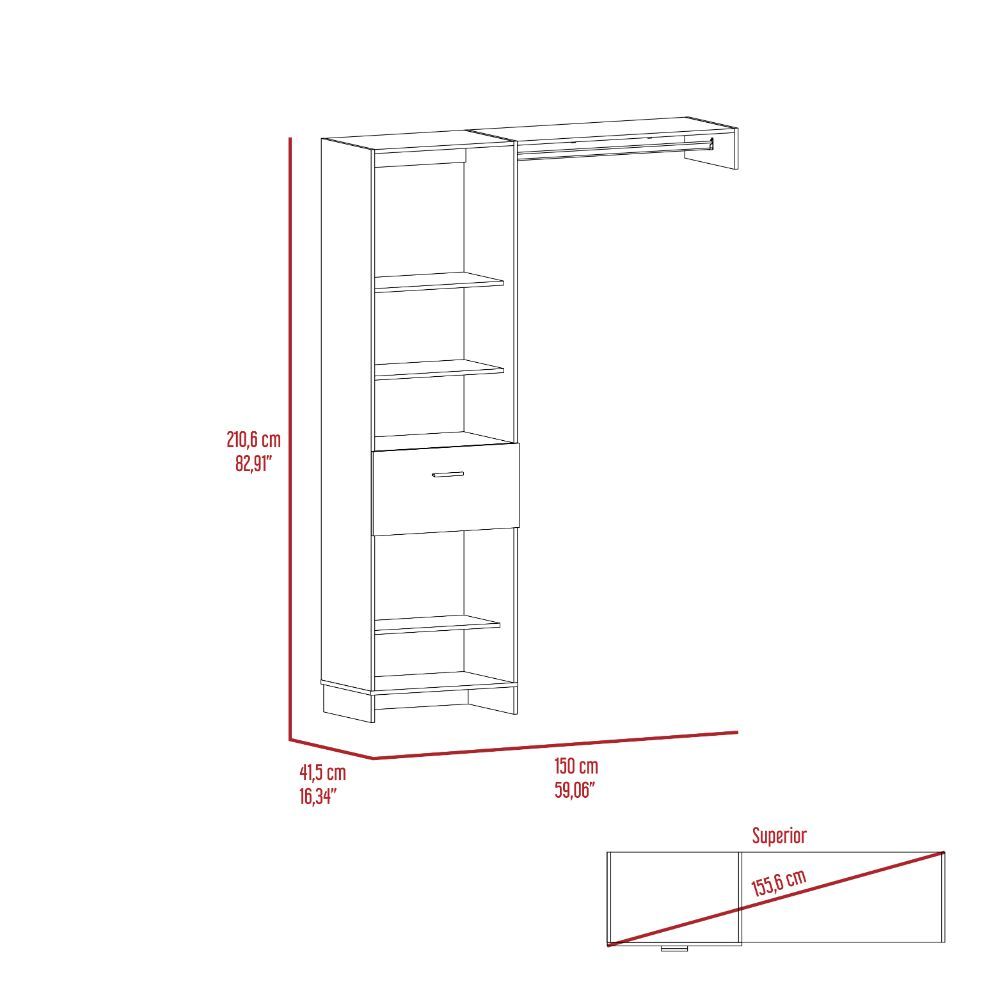 Manchester 150 Closet System, Metal Rod, Five Open Shelves, One Drawer -Black - Grand Goldman Shop