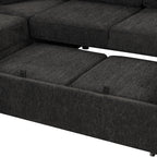 U-shaped Sectional Sofa Pull Out Bed with USB Ports, Power Sockets, Back Pillows & Storage Chaise, Black Chenille, 108.6' - Grand Goldman Shop
