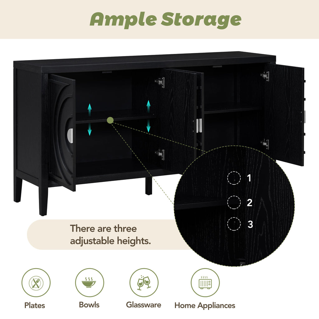 TREXM Retro Sideboard door with Circular Groove Design Round Metal Door Handle for Entrance, Dinning Room, Living Room (Black) - Grand Goldman Shop