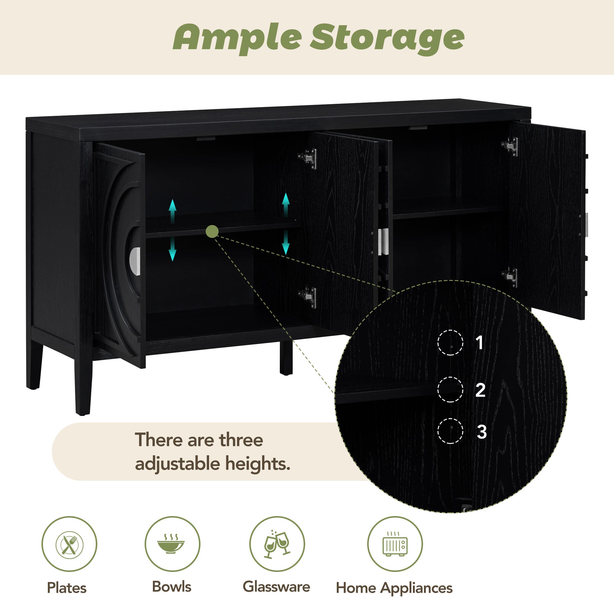 TREXM Retro Sideboard door with Circular Groove Design Round Metal Door Handle for Entrance, Dinning Room, Living Room (Black) - Grand Goldman Shop