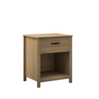 Wood Nightstand with Drawer and Open Shelf, Modern Bedside Table with Storage, Wooden End Table for Bedroom, Living Room or Apartment, Natural Finish, Brown - Grand Goldman Shop