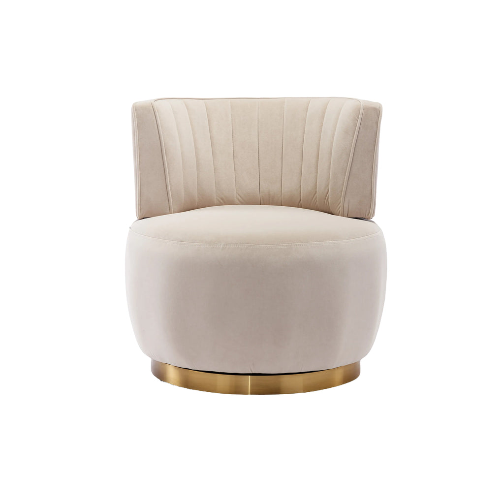 Swivel Barrel Accent Sofa Chair, 360 Degree Rotation, Fluffy Velvet Fabric, Beige, 25.20'' x 25.59'' x 26.38'' - Grand Goldman Shop
