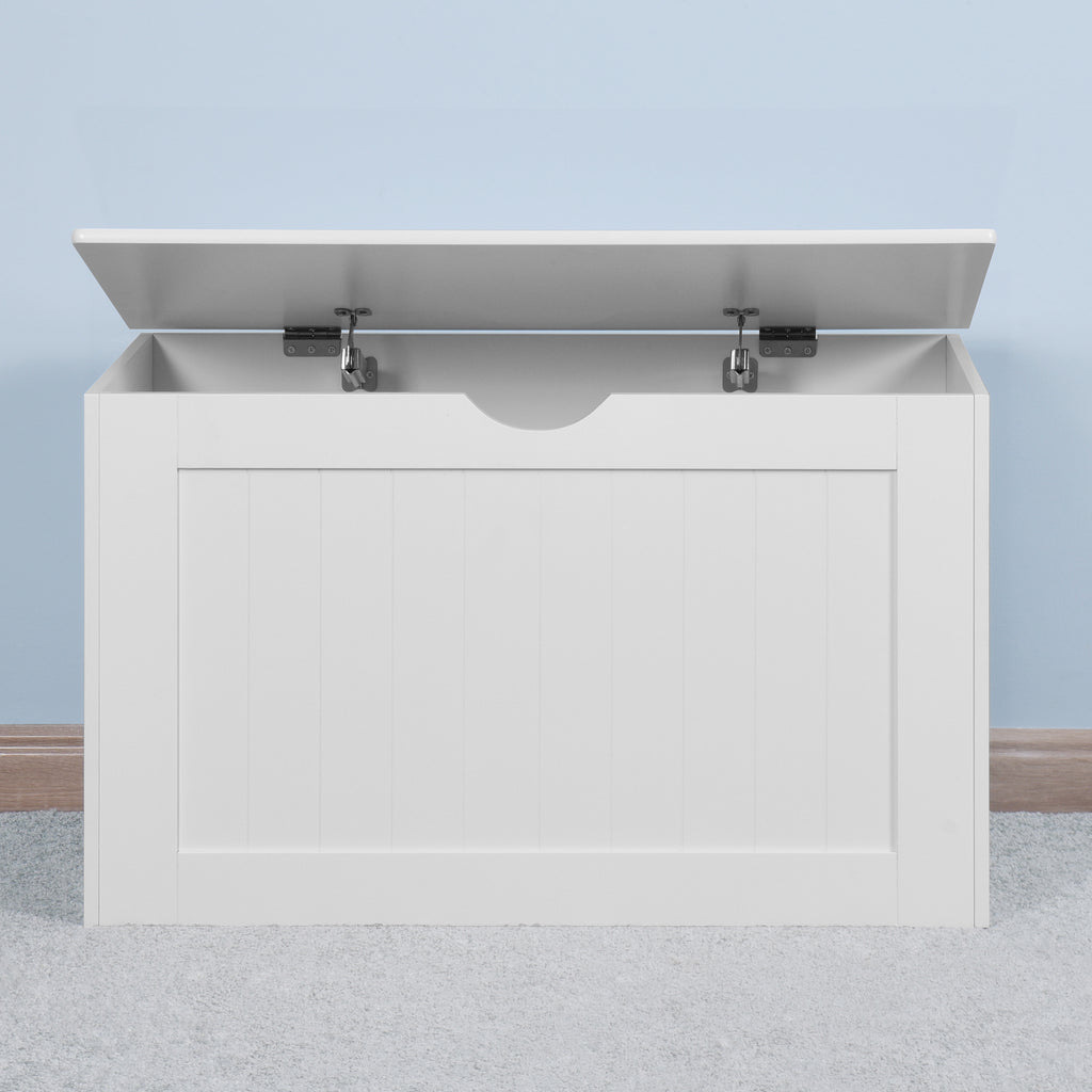 White Lift Top Entryway Storage Cabinet with 2 Safety Hinge, Wooden Toy Box - Grand Goldman Shop