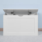 White Lift Top Entryway Storage Cabinet with 2 Safety Hinge, Wooden Toy Box - Grand Goldman Shop