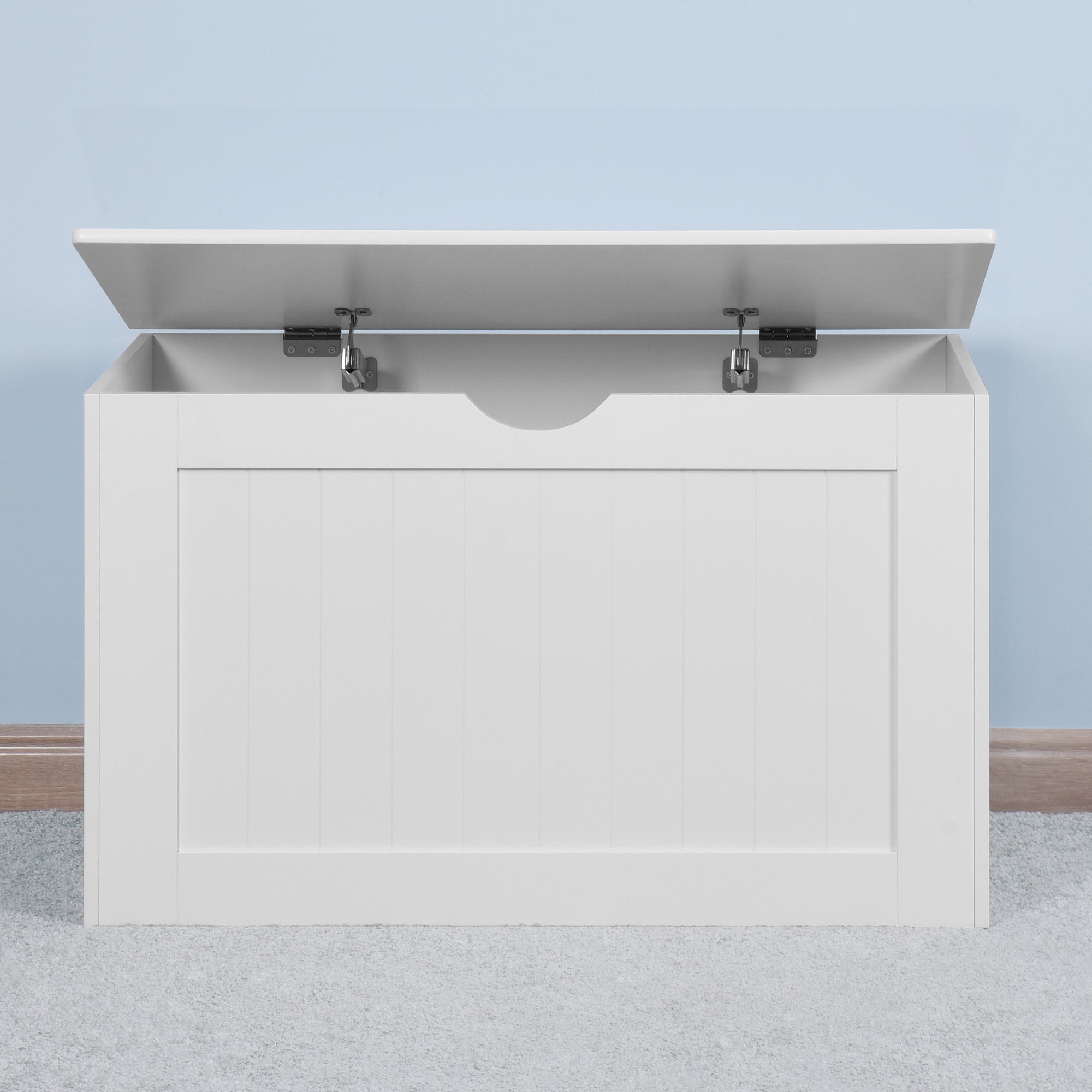 White Lift Top Entryway Storage Cabinet with 2 Safety Hinge, Wooden Toy Box - Grand Goldman Shop