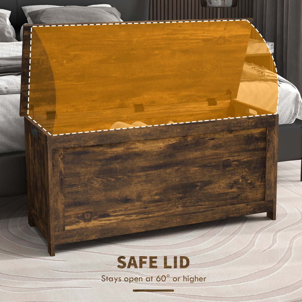 HOMCOM 39.4' Storage Chest w/ 2 Safety Hinges, Wooden Box, Rustic Brown - Grand Goldman Shop