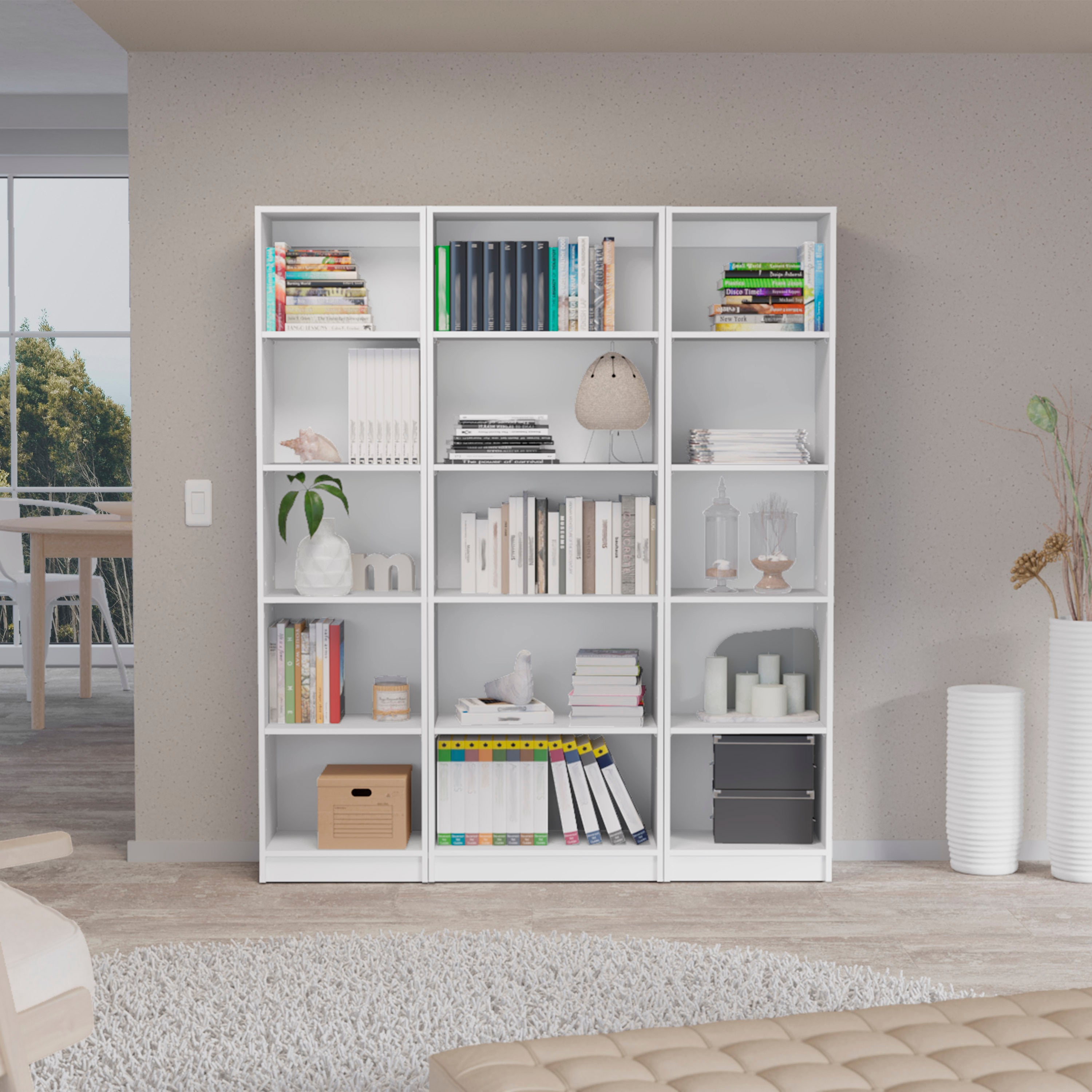 Bartow 3 Piece Home Bookcase set, 60' Wide with 15 Shelves ,  Living Room Set Set  White | Premium Home Decor - Grand Goldman