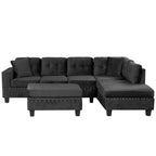 Modern Sectional Sofa with Storage Ottoman, L-Shape Couch with 2 Pillows and Cup Holders, Black Velvet, 105' - Grand Goldman Shop