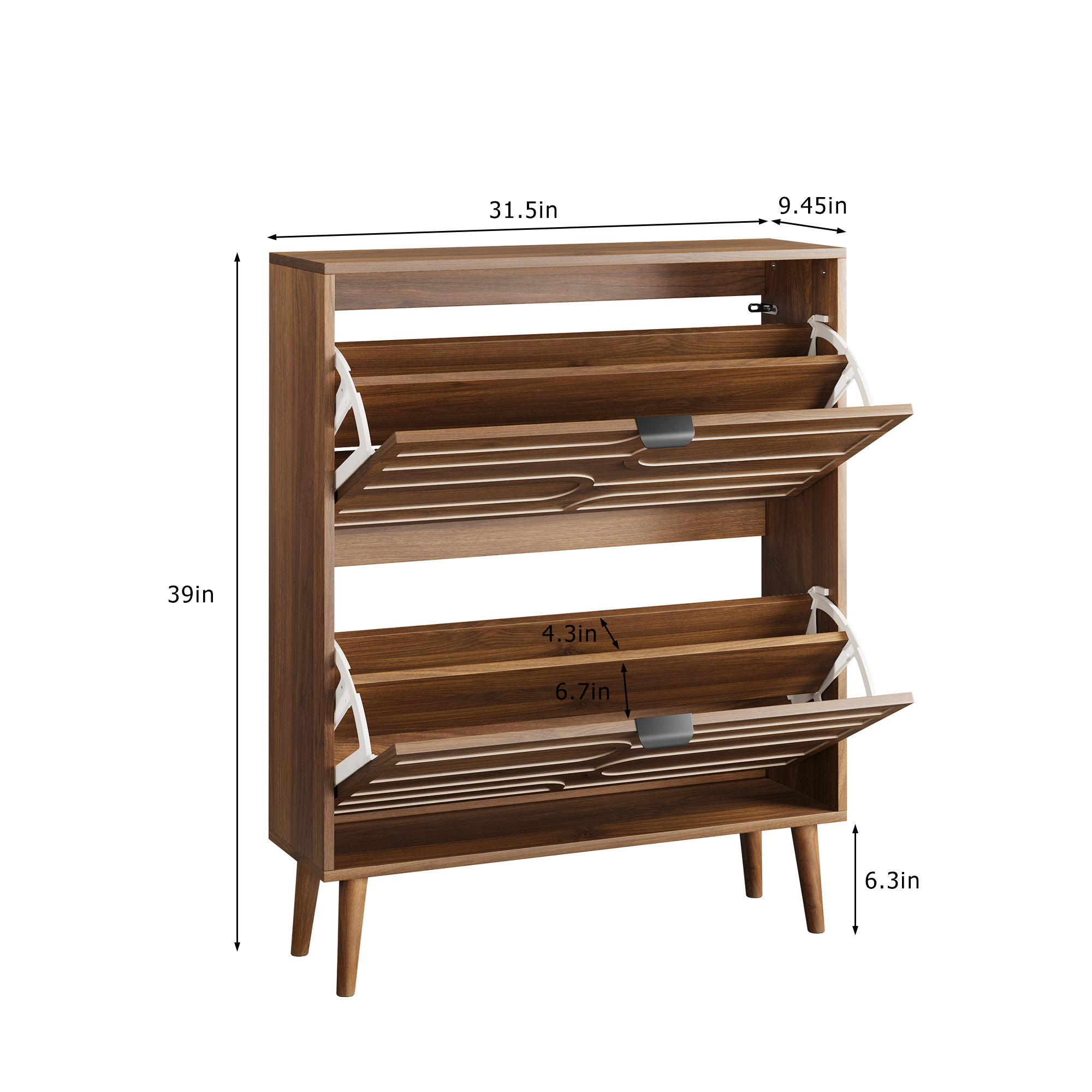 Medieval Modern Independent Shoe Cabinet with 2 Flip Drawers, Walnut MDF, 31.5-inch - Grand Goldman Shop