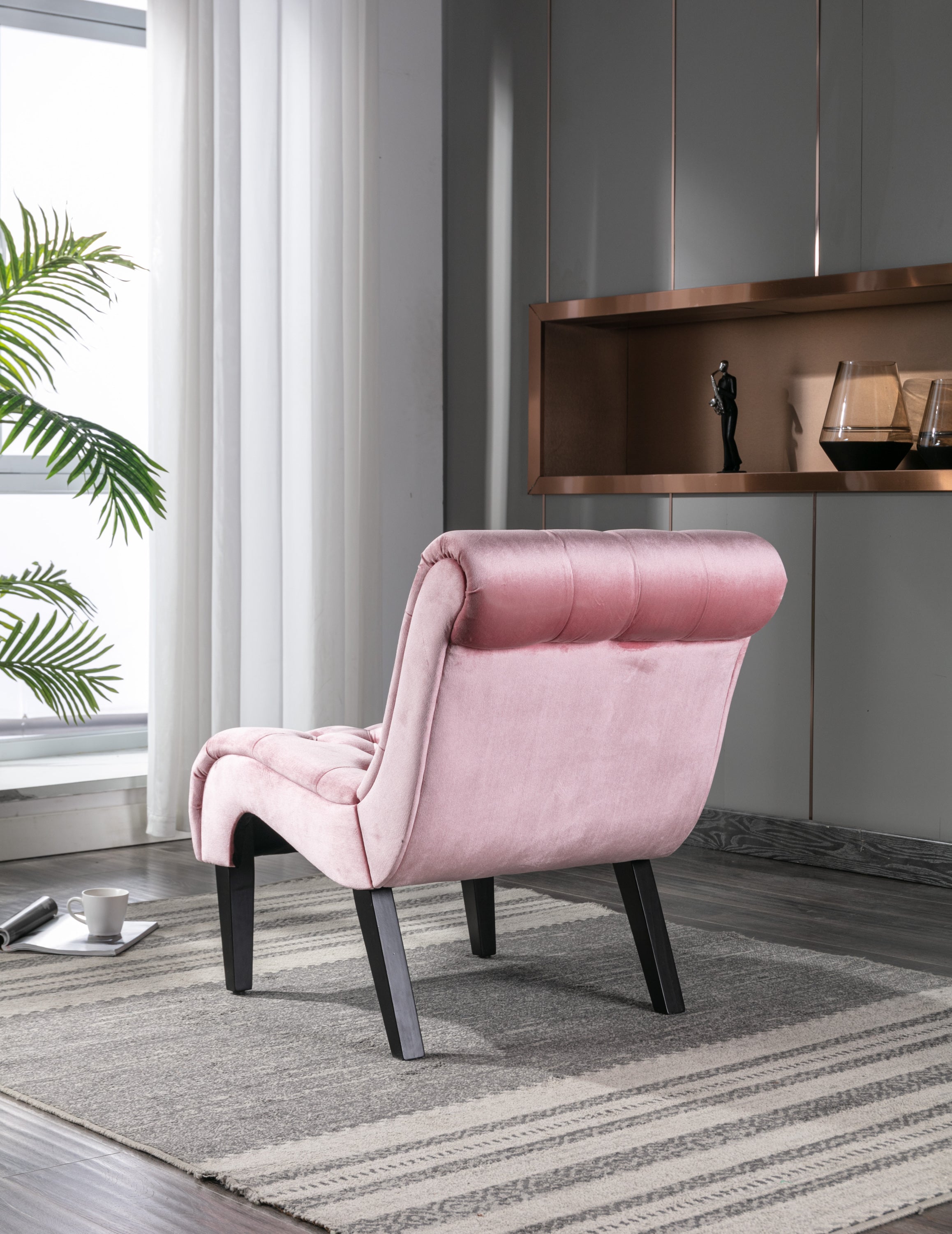 COOLMORE Modern Velvet Armless Accent Living Room Chair / Leisure Chair,Upholstered Fabric Button Comfortable Chair with Wooden Legs for Bedroom, Living Room, Office (Pink Velvet) - Grand Goldman Shop