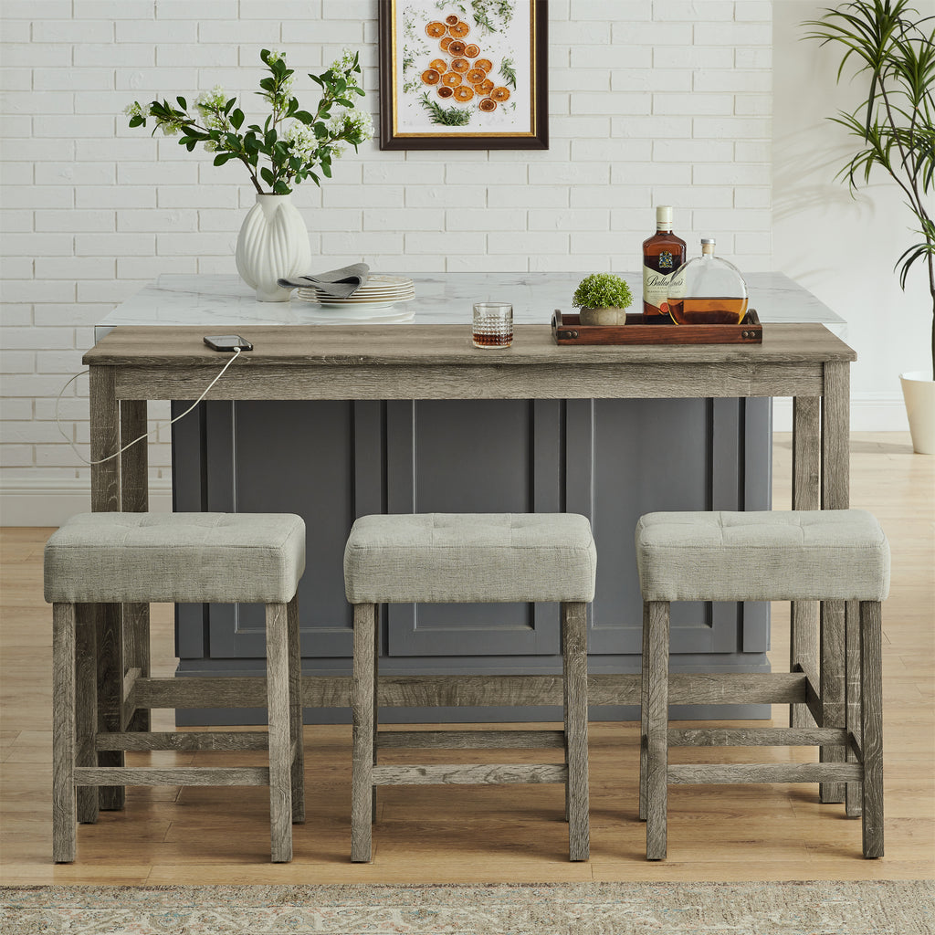 59 Inch Bar Table, Dining Table, Sofa Table with Power Outlet, 3 Upholstered Stools, 4 Piece Bar Table and Chair Set for Living Room, Dining Room, Kitchen - Grand Goldman Shop