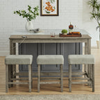 59 Inch Bar Table, Dining Table, Sofa Table with Power Outlet, 3 Upholstered Stools, 4 Piece Bar Table and Chair Set for Living Room, Dining Room, Kitchen - Grand Goldman Shop
