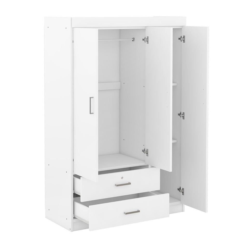 3-Door Mirror Wardrobe with shelves, White - Grand Goldman Shop