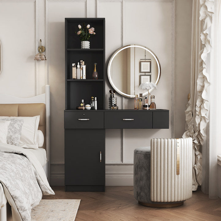 Black modern simple hair desk, multi-layer storage, large storage space - Grand Goldman Shop