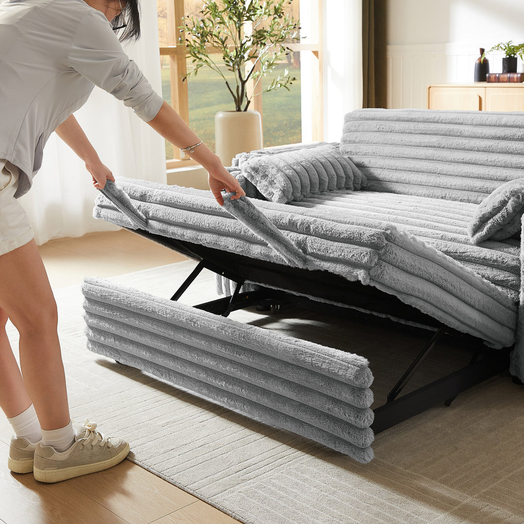 Light Grey Corduroy Sofa Bed with Pull Out  Bed - Grand Goldman Shop