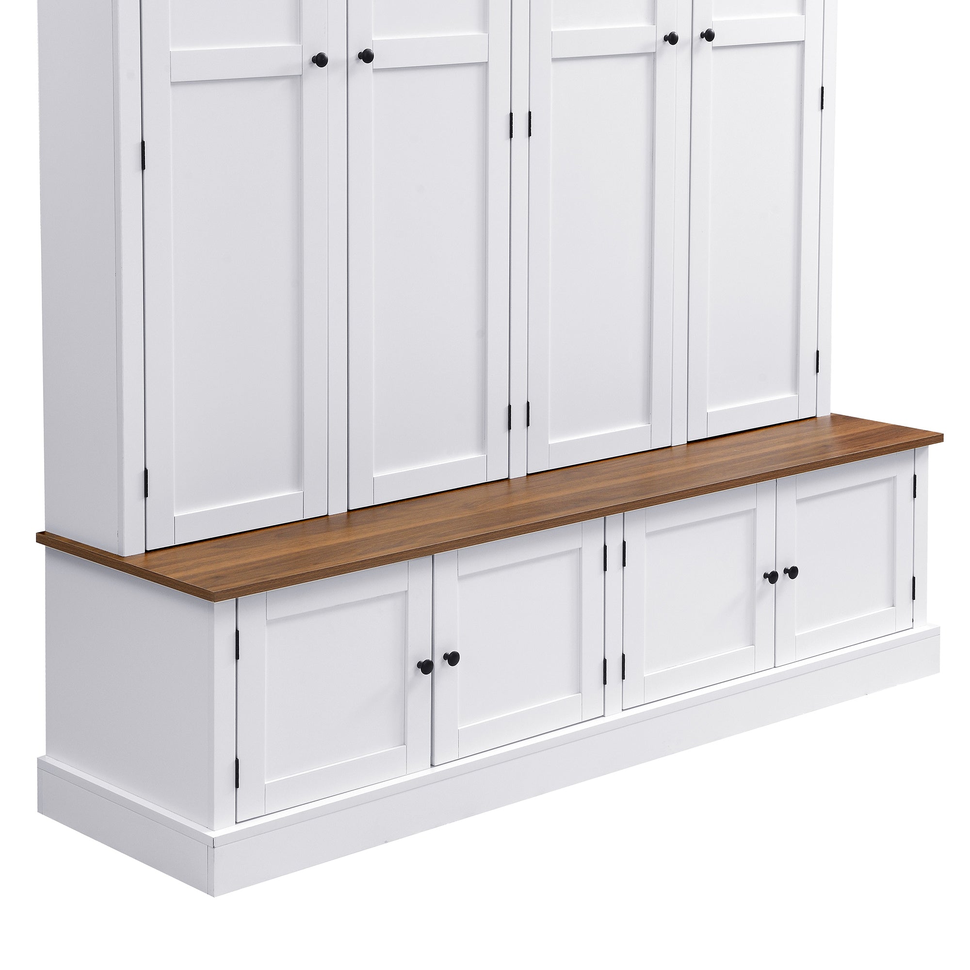 76.7''H Farmhouse Hall Tree with Bench and Cabinet, 4-in-1 Entryway Bench with Coat Rack, Modern Entryway Storage Organizer with Open Cubbies & Hooks for Hallway, Entryway, Living Roo - Grand Goldman Shop